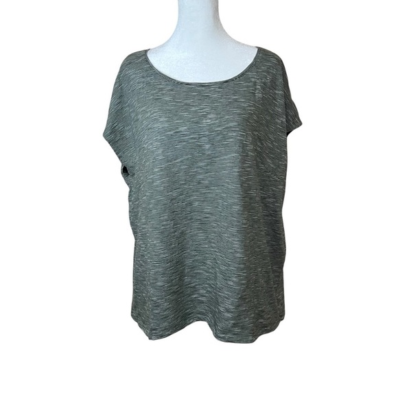 J.Jill 100% Cotton Striped Stretchy Boxy Top Boat Neck Short Sleeve Size Large - Picture 1 of 10